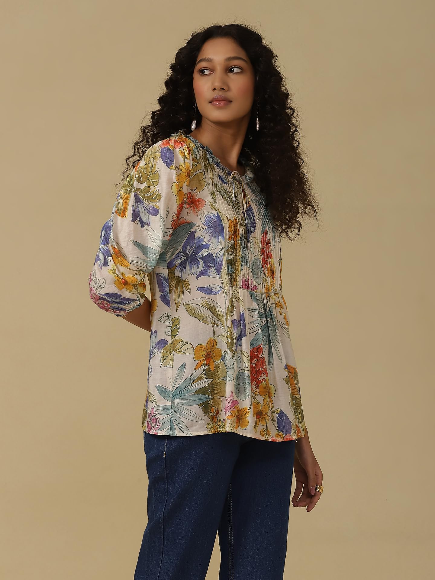 Aarke Ritu Kumar White Floral Print Top