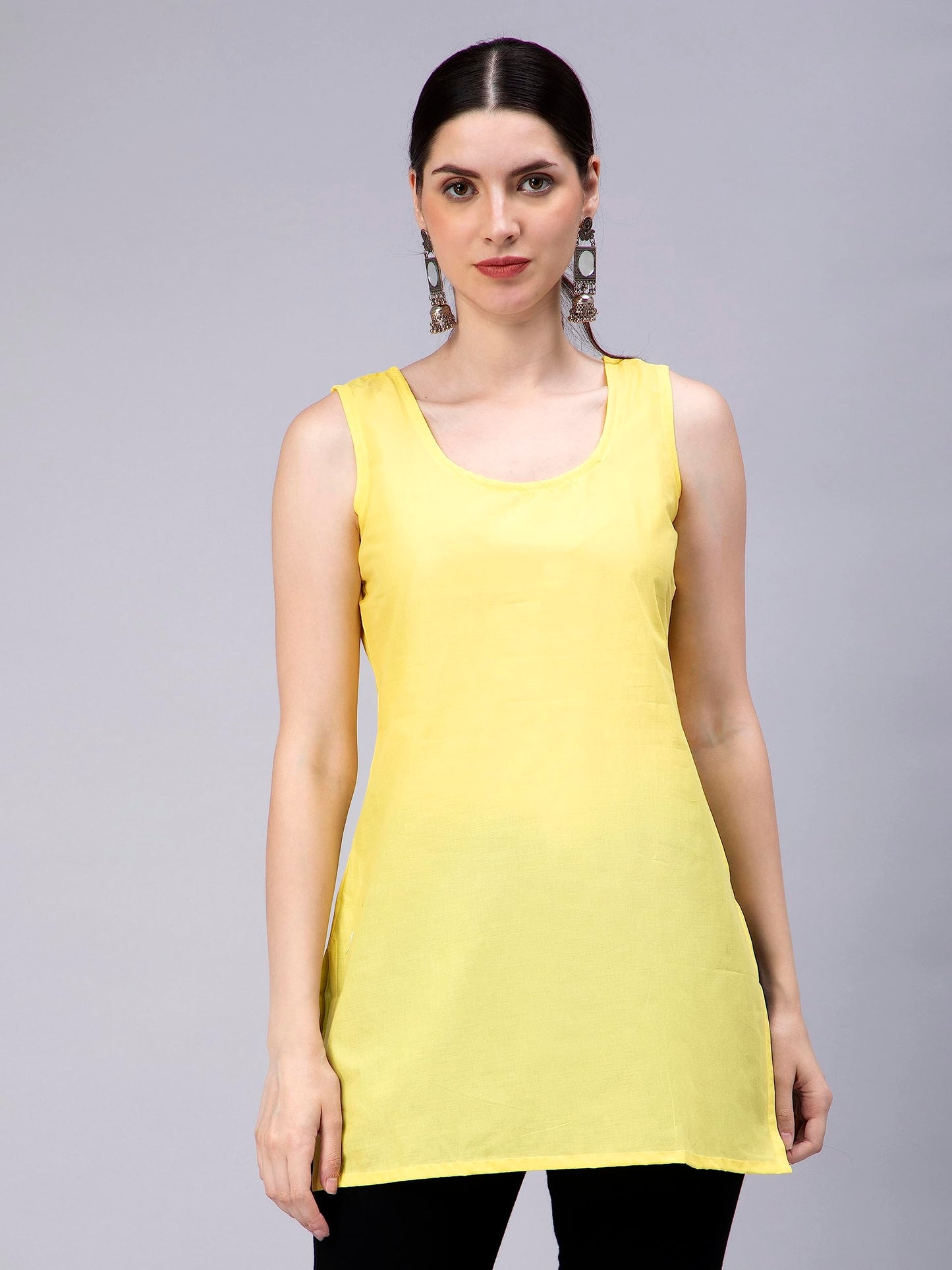 Seva Chikan Hand Embroidered Lucknowi Chikankari Yellow Georgette Women's Top with Inner Slip (Yellow)