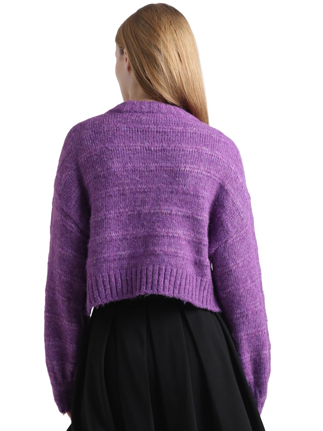 ONLY Women's Polyester Blend Round Neck Pullover Sweater (Amaranth Purple)