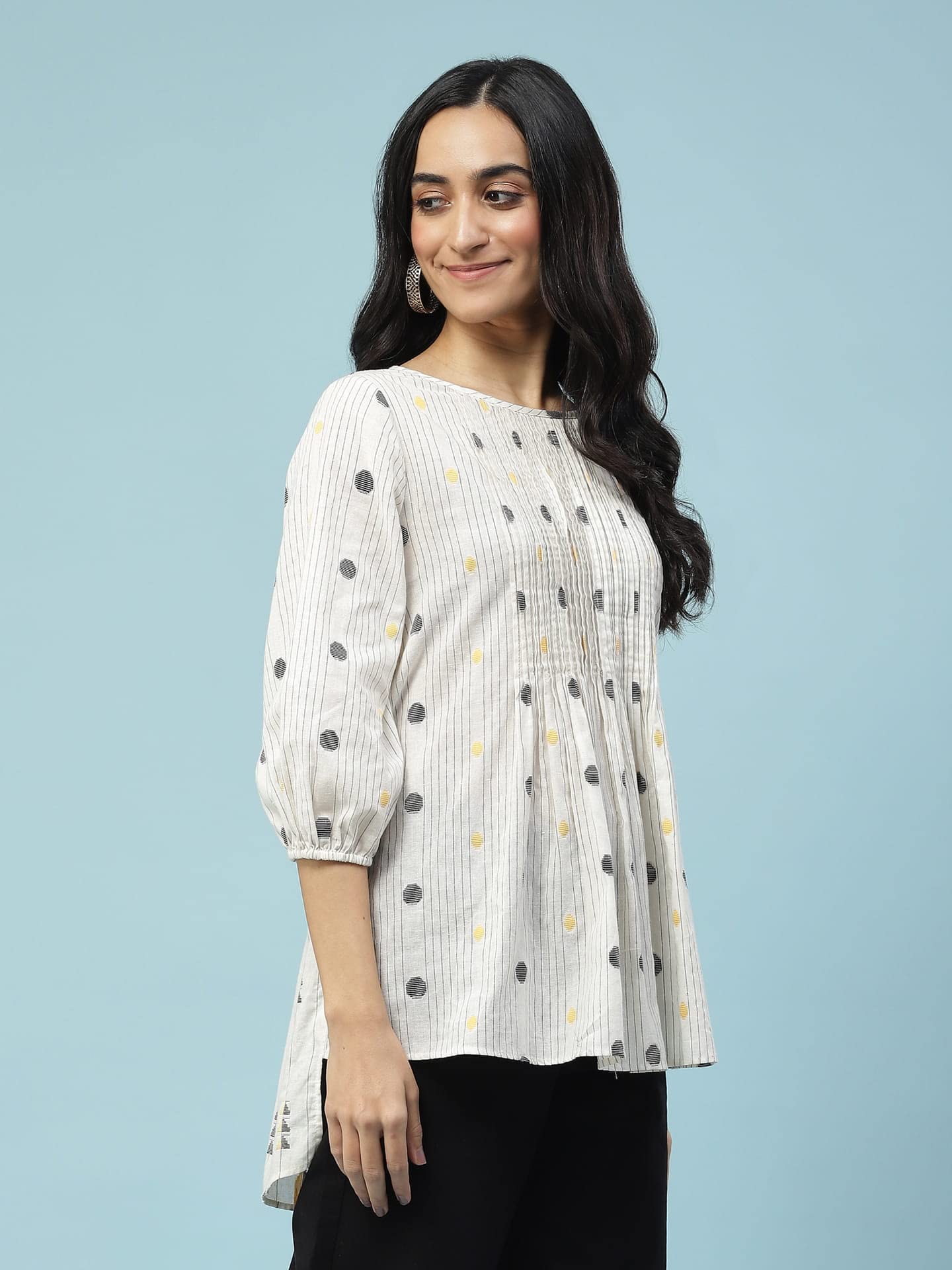 Aarke Ritu Kumar Off White Yarn Dyed Top with Pintuck Detail