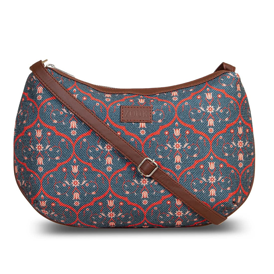 ZOUK Women's Handcrafted Blue Printed Cross Body Sling Bag for Office and College