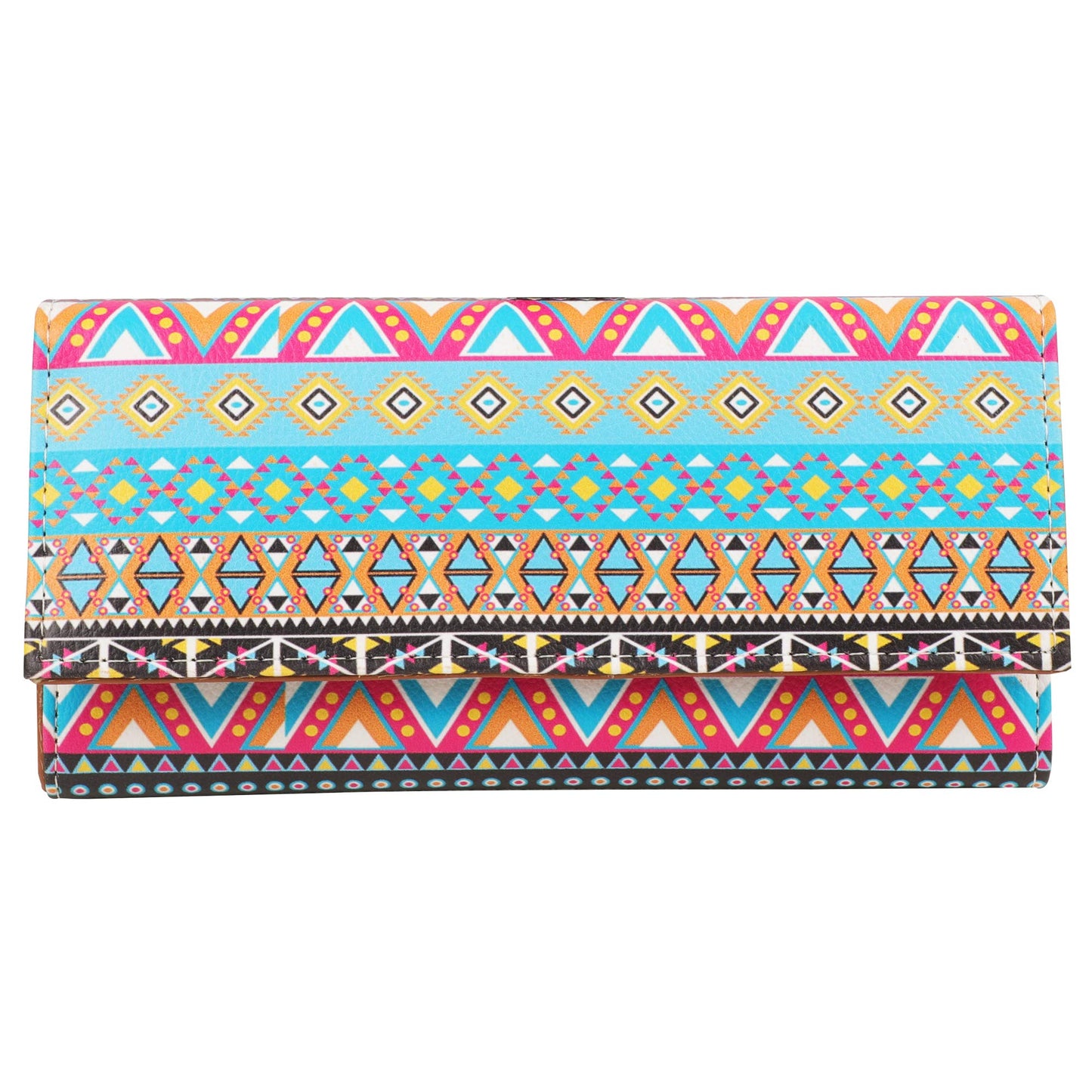 ShopMantra Women's Wallet Unique Print | Clutch | Vegan Leather | 11 Cards 1 ID Slot | 2 Notes and 1 Coin Compartment | Key Holder | Magnetic Closure | Multicolor-Ethnic Pattern