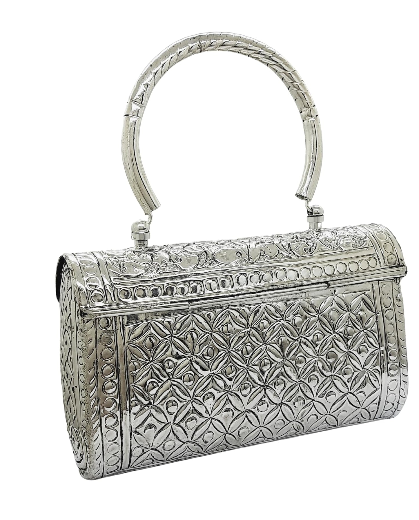 Trend Overseas Women's Silver Handle metal Clutch Hand Cluth (Bohemian)