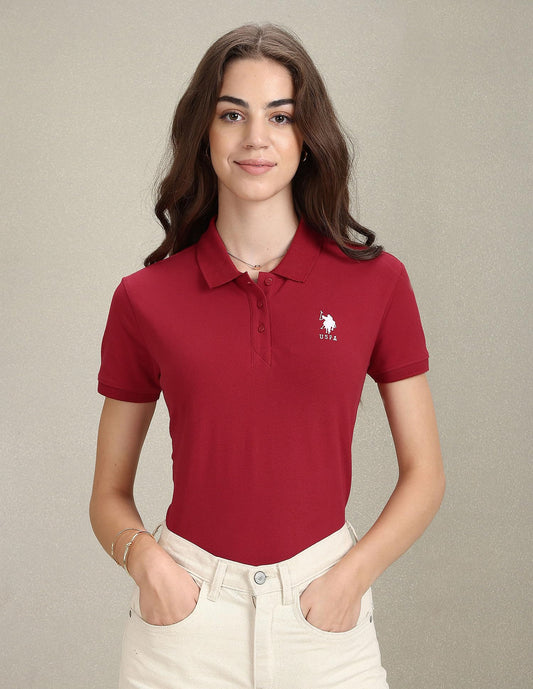 U.S. Polo Assn. Women's Solid Regular Fit T-Shirt (UWAW23TSH010_Red