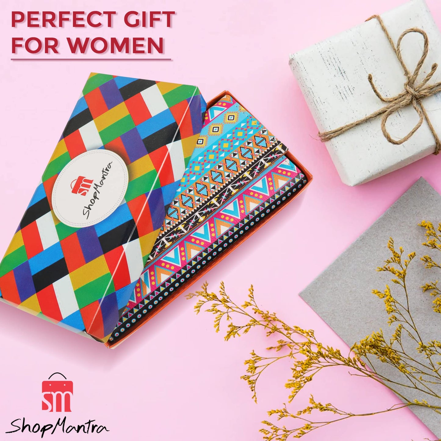 ShopMantra Women's Wallet Unique Print | Clutch | Vegan Leather | 11 Cards 1 ID Slot | 2 Notes and 1 Coin Compartment | Key Holder | Magnetic Closure | Multicolor-Ethnic Pattern