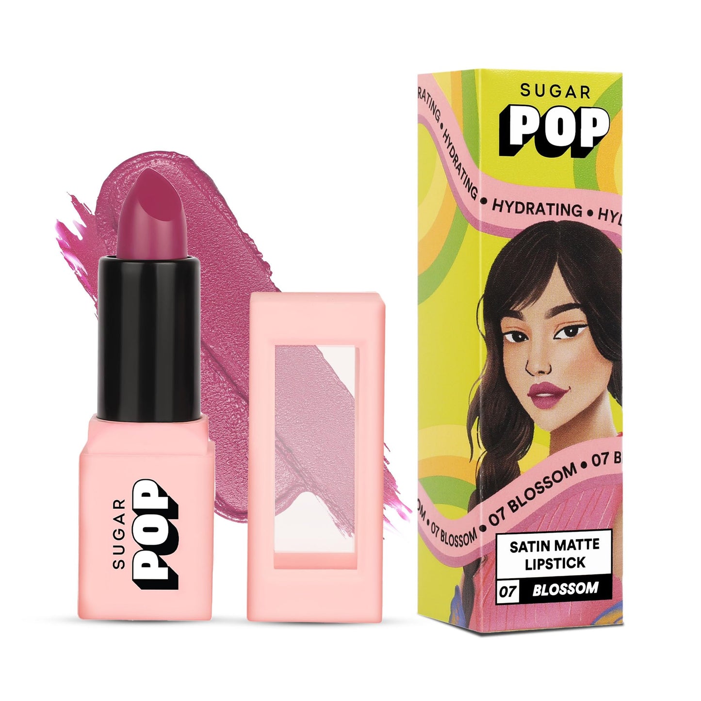 SUGAR POP Satin Matte Lipstick - 07 Blossom (Light Pink) - 3 gm - Infused with Vitamin E, Shea Butter & Jojoba Oil l Ultra Pigmented, Hydrating, Weightless Formula