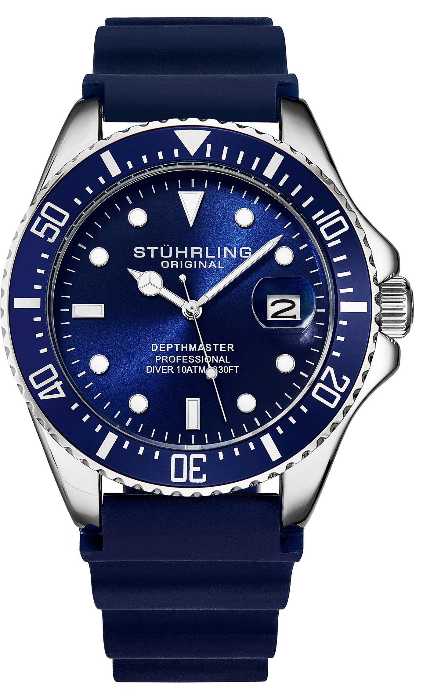 Stuhrling Original Watches for Men - Pro Diver Watch - Sports Watch for Men with Screw Down Crown for 330 Ft. of Water Resistance - Analog Dial, Quartz Movement - Mens Watches Collection (Blue)