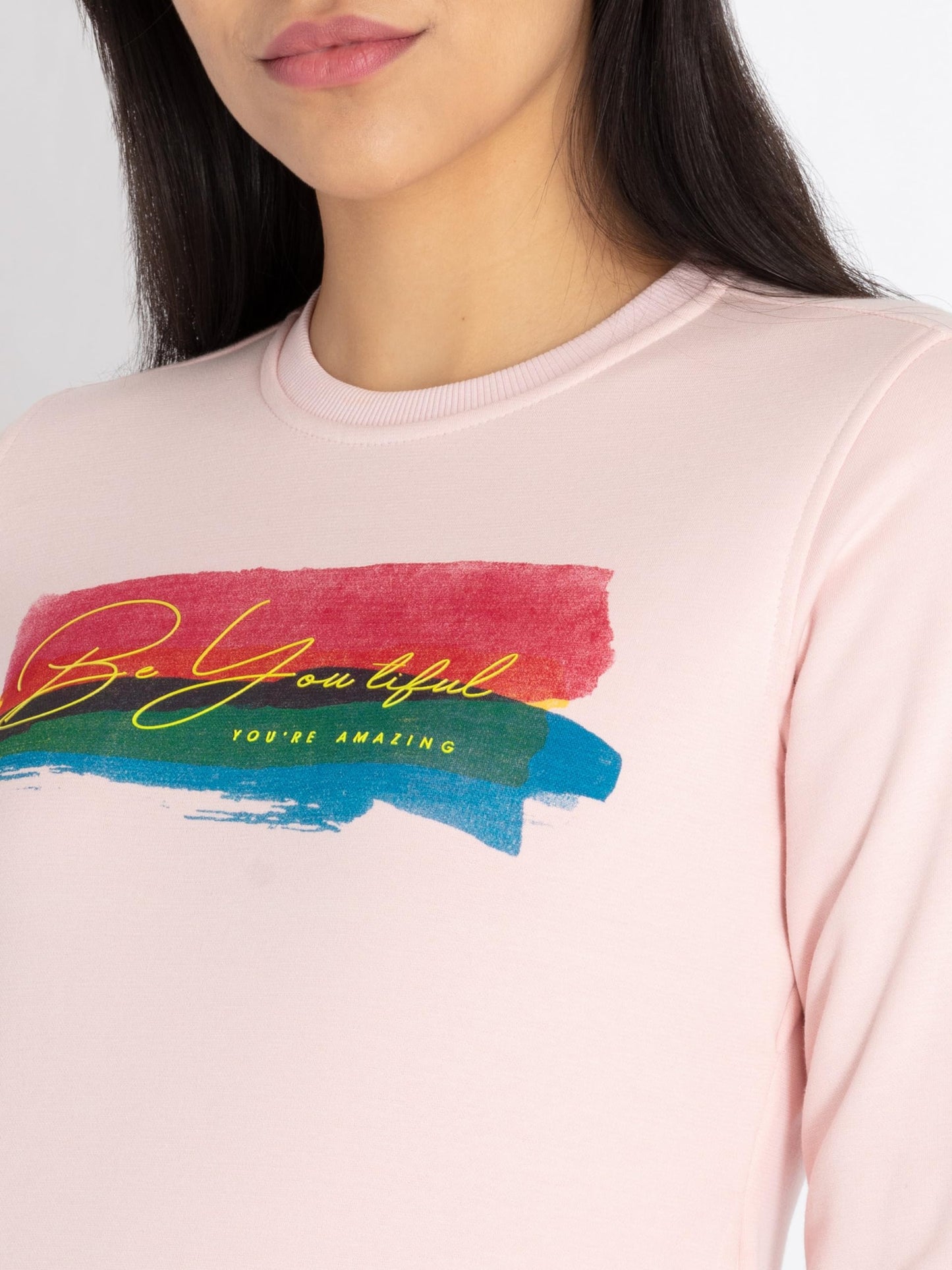 Status Quo Womens Printed Round Neck Sweatshirt Pink