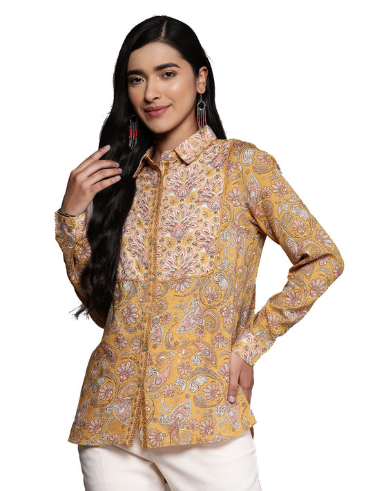 Aarke Ritu Kumar Olive Green Printed Shirt