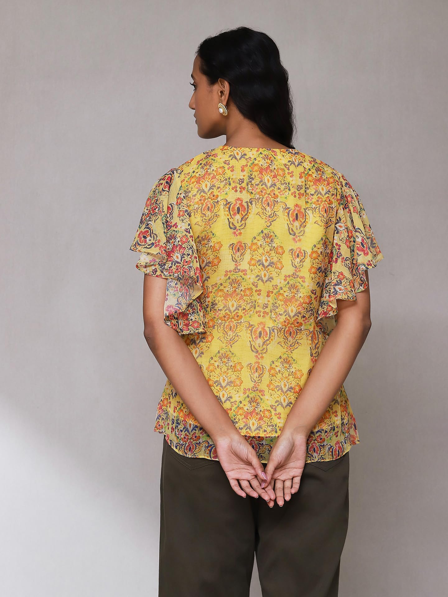 Aarke Ritu Kumar Yellow Floral Print Top