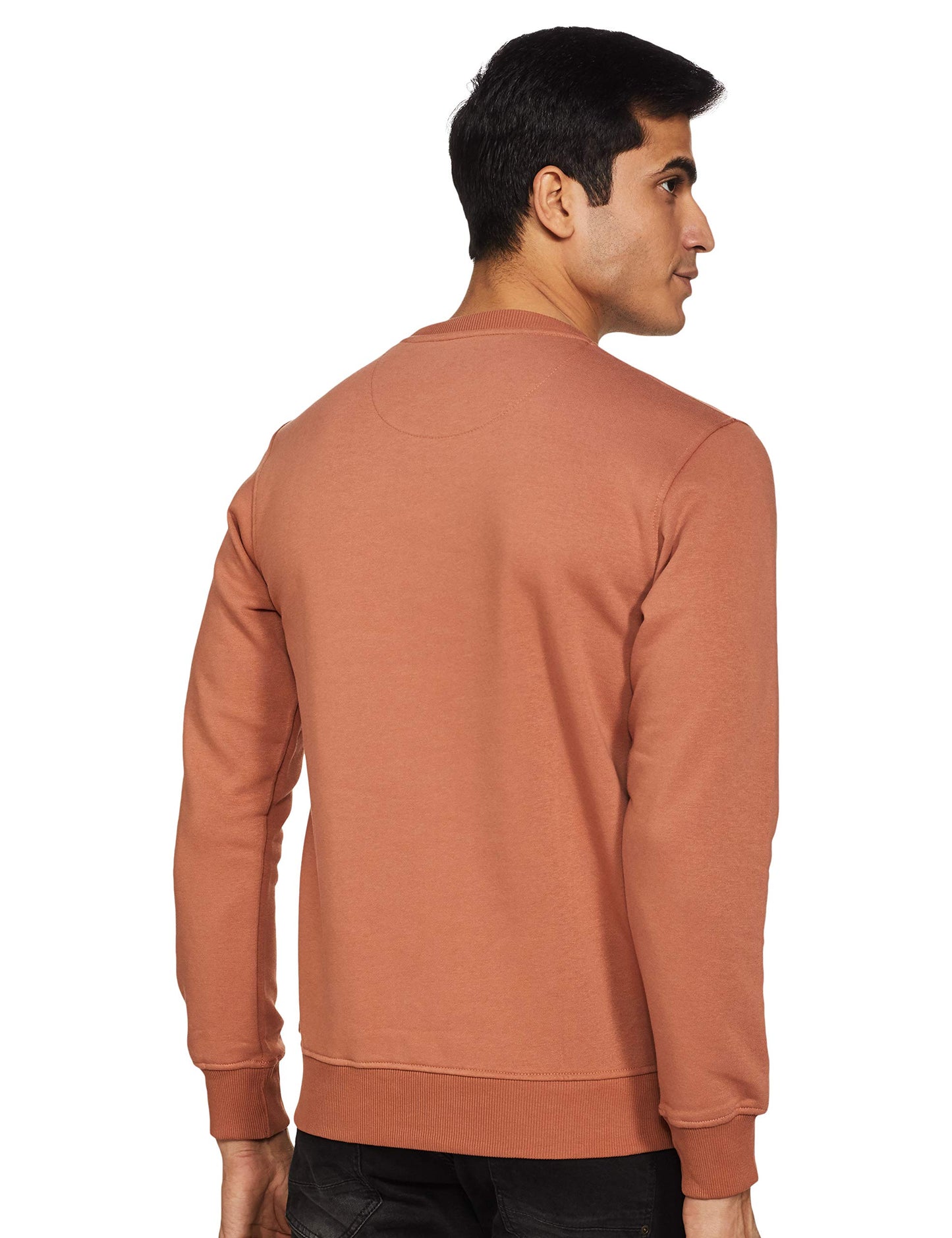 Qube By Fort Collins Men's Fleece Round Neck Sweatshirt(601Q_Peach_L_Peach_L)