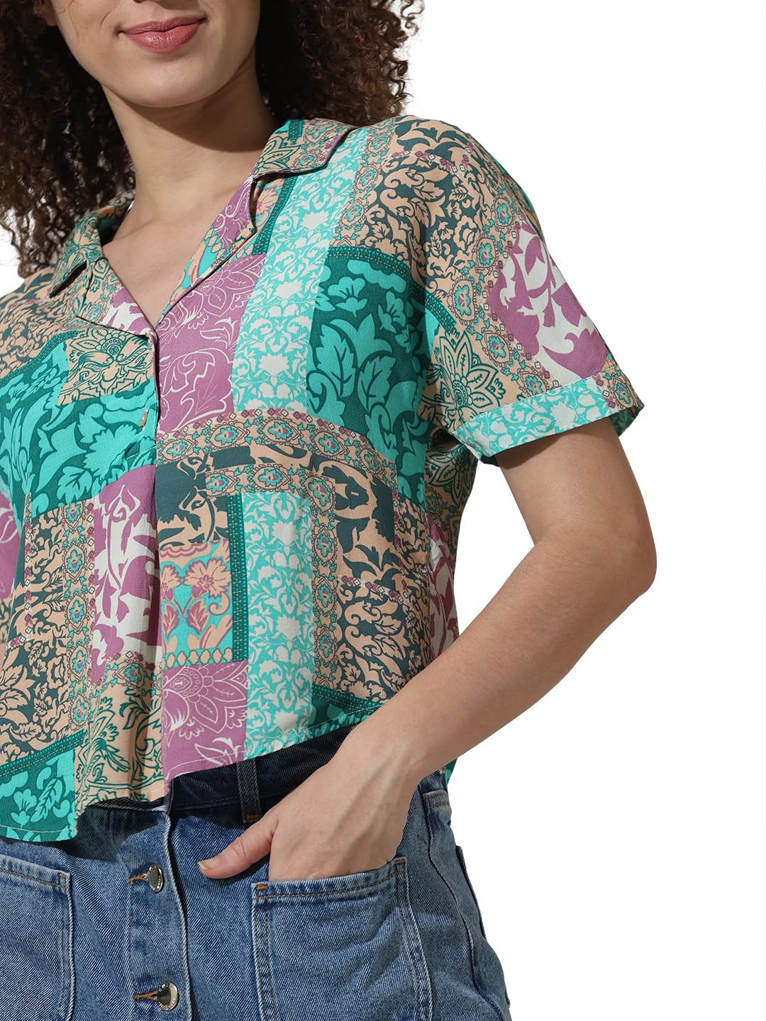 ONLY Women's Regular Fit Shirt (15334394-Teal Blue_Teal