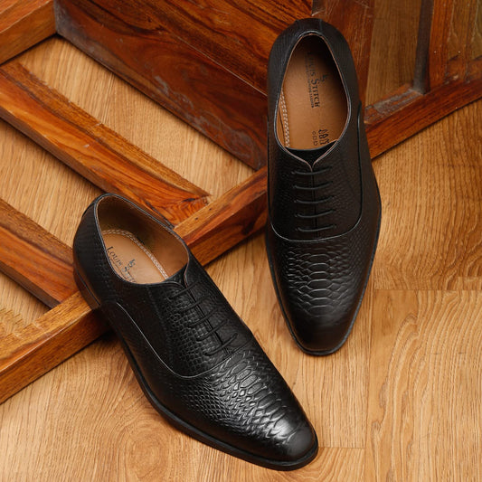 LOUIS STITCH Men's Style Devils Black Derby Shoes Handmade Formal Italian Leather Shoes for Men (LSEUSNJB) - 12 UK