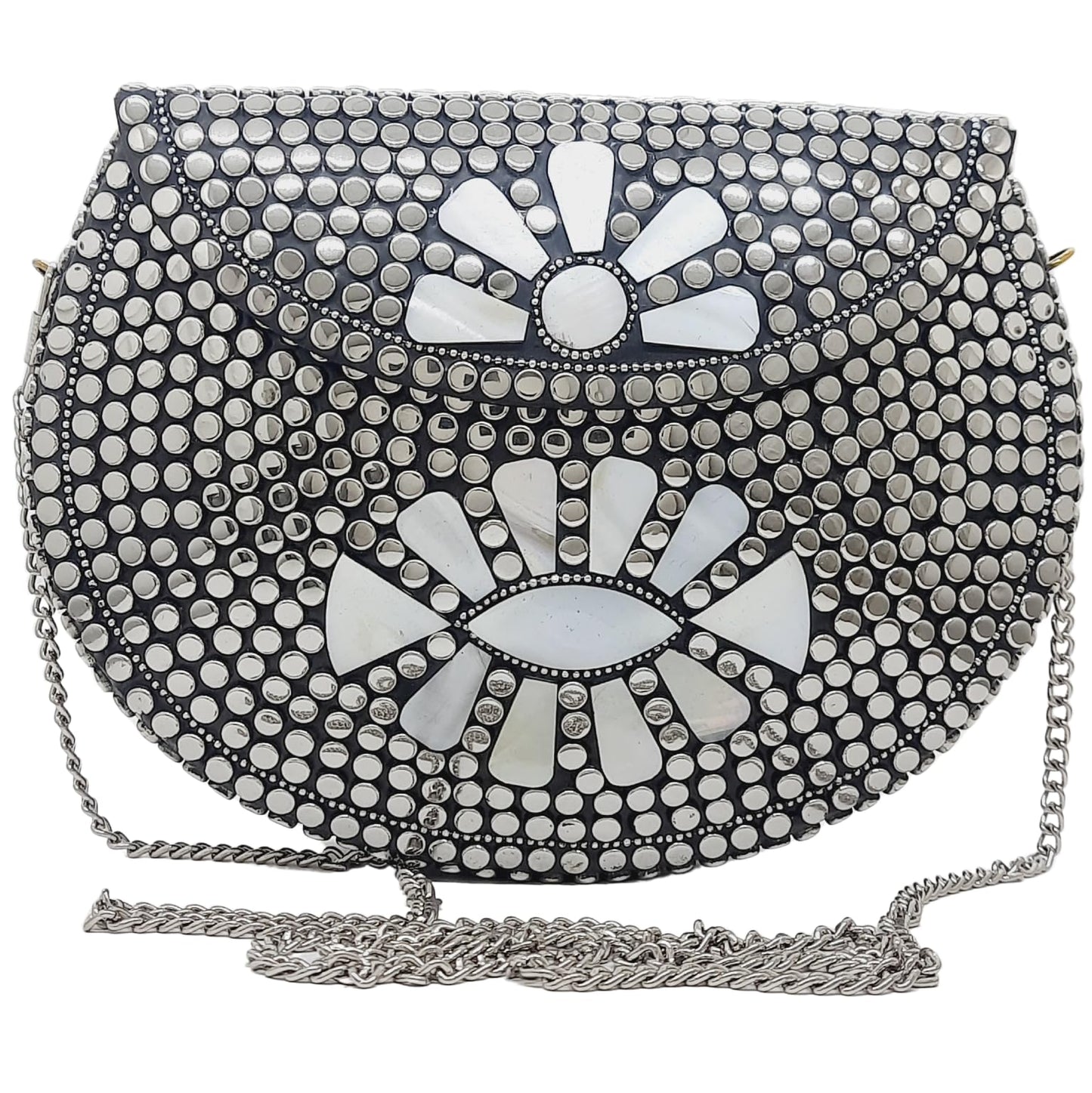 Trend Overseas Silver metal Beaded Ethnic purse Girls Bridal Bag cross body bag for women/Girl party clutch Metal clutches Vintage Brass (Sunflower)