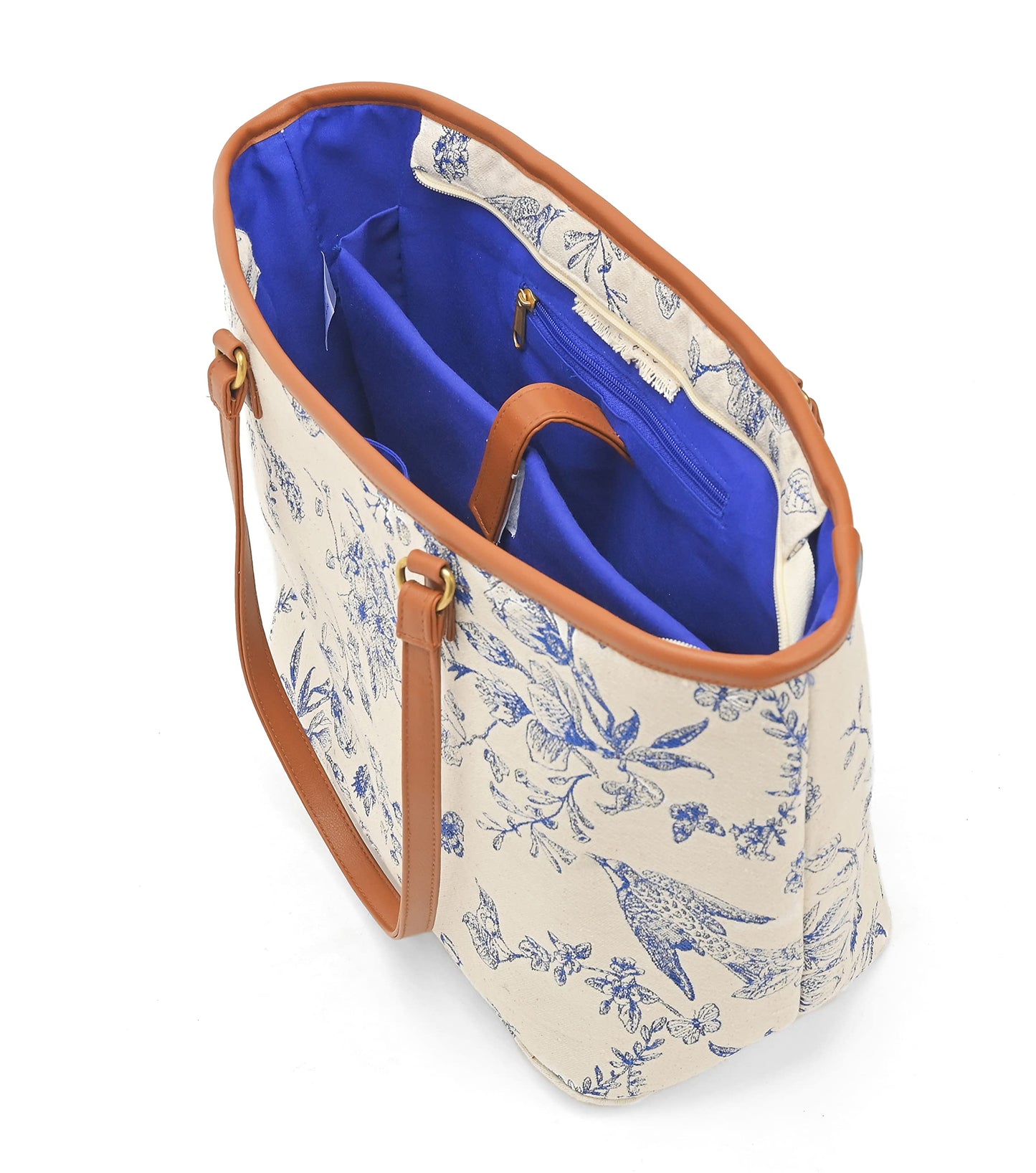 Boho Girl Toile Floral Tote Bag for Women/Girl ll Handbags with Double Handle ll Printed Totes for Women ll Ladies Purse Handbag ll College Bag for Girls (Blue)