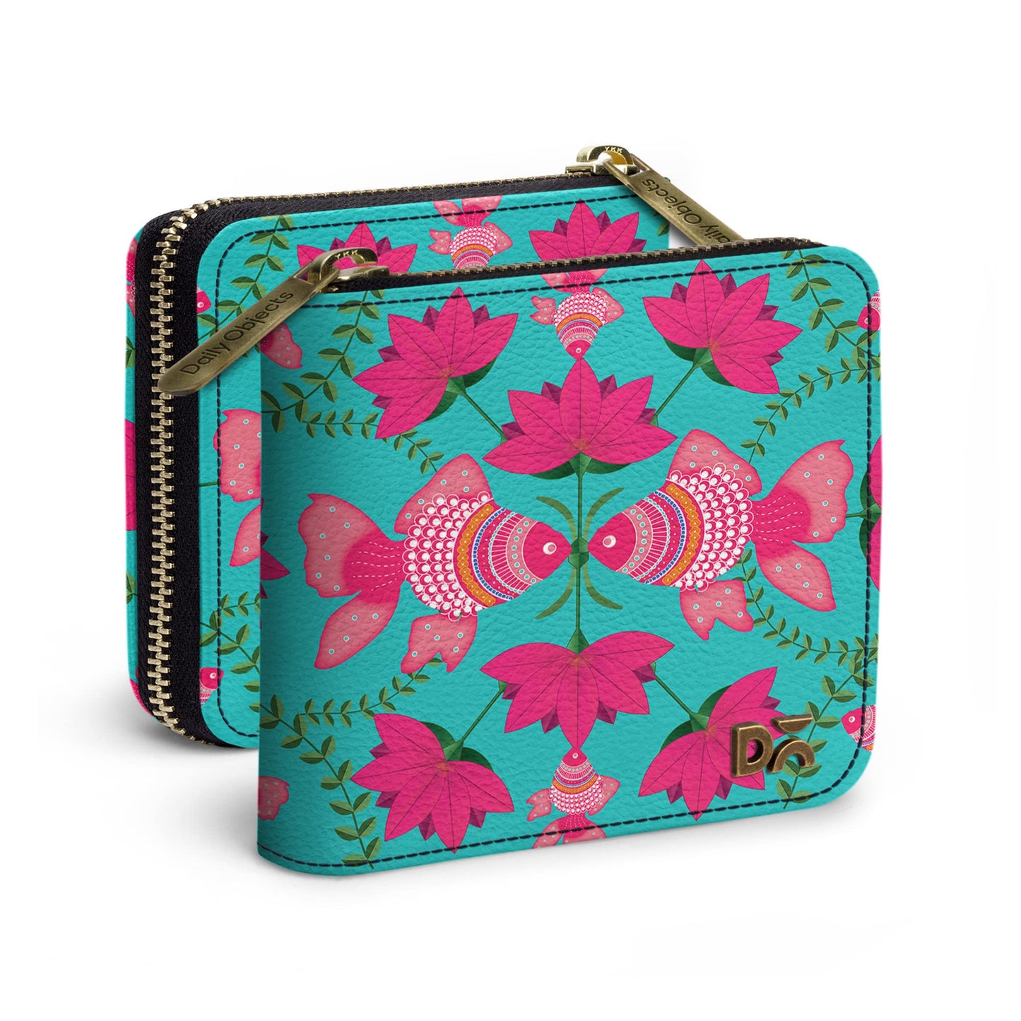 DailyObjects Kissy Fishy Women's Zip Wallet | Made with Leather Material | Carefully Handcrafted | Holds up to 8 Cards | Slim and Easy to Fit in Pocket | Coin Pocket with Button Closure