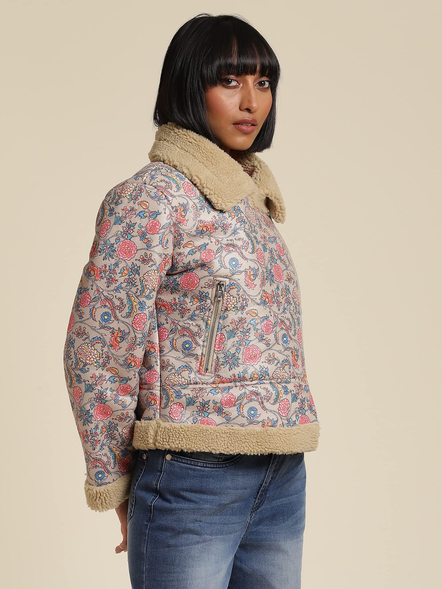 Label RITU KUMAR Women's Floral Regular Jacket JKTDPP01N30097489-KHAKI-XL