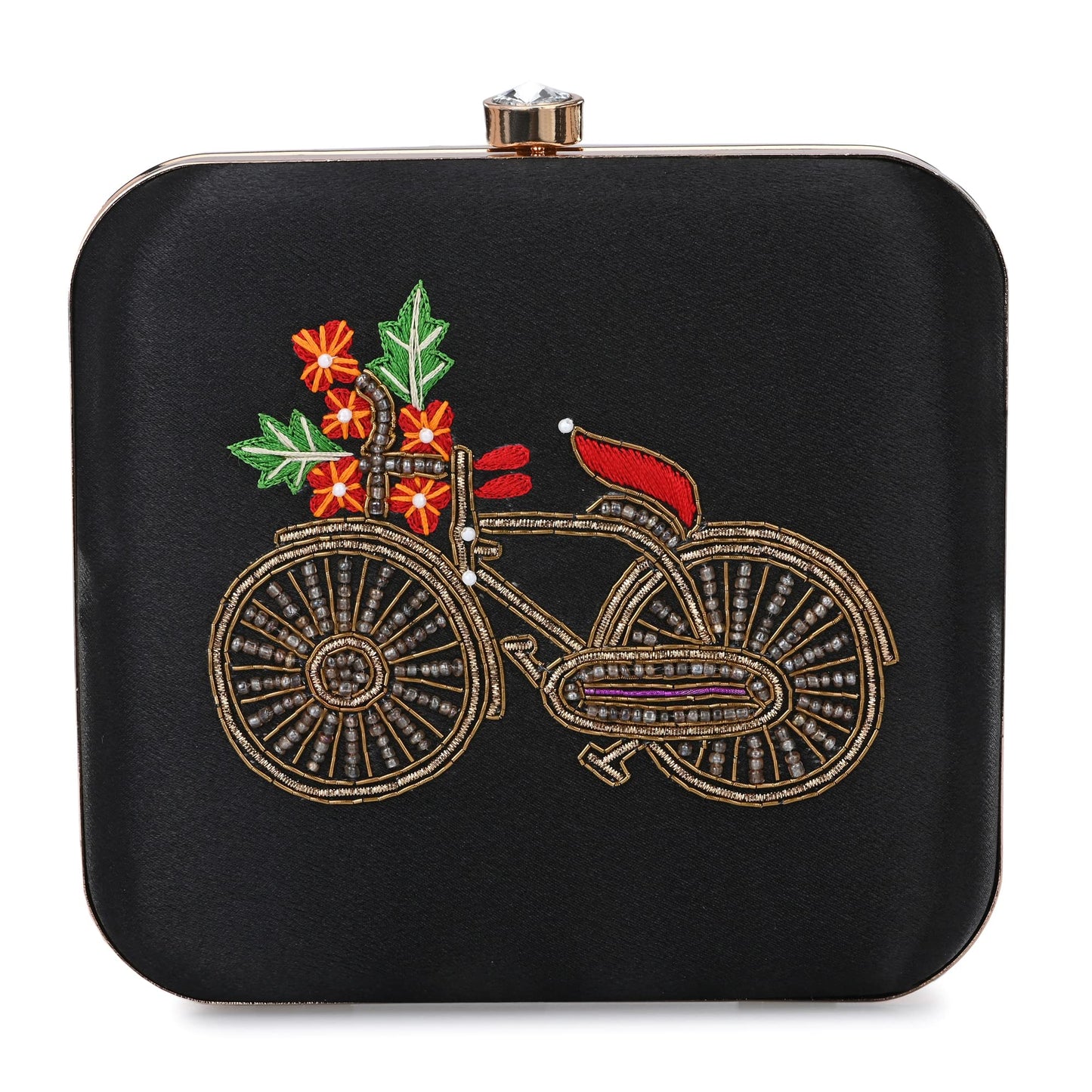 For The Beautiful You Black Embroidered Cycle Women's Clutch