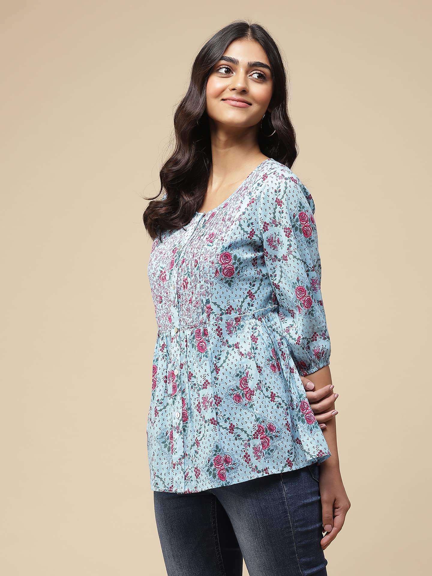 Aarke Ritu Kumar Blue Printed Cotton Top