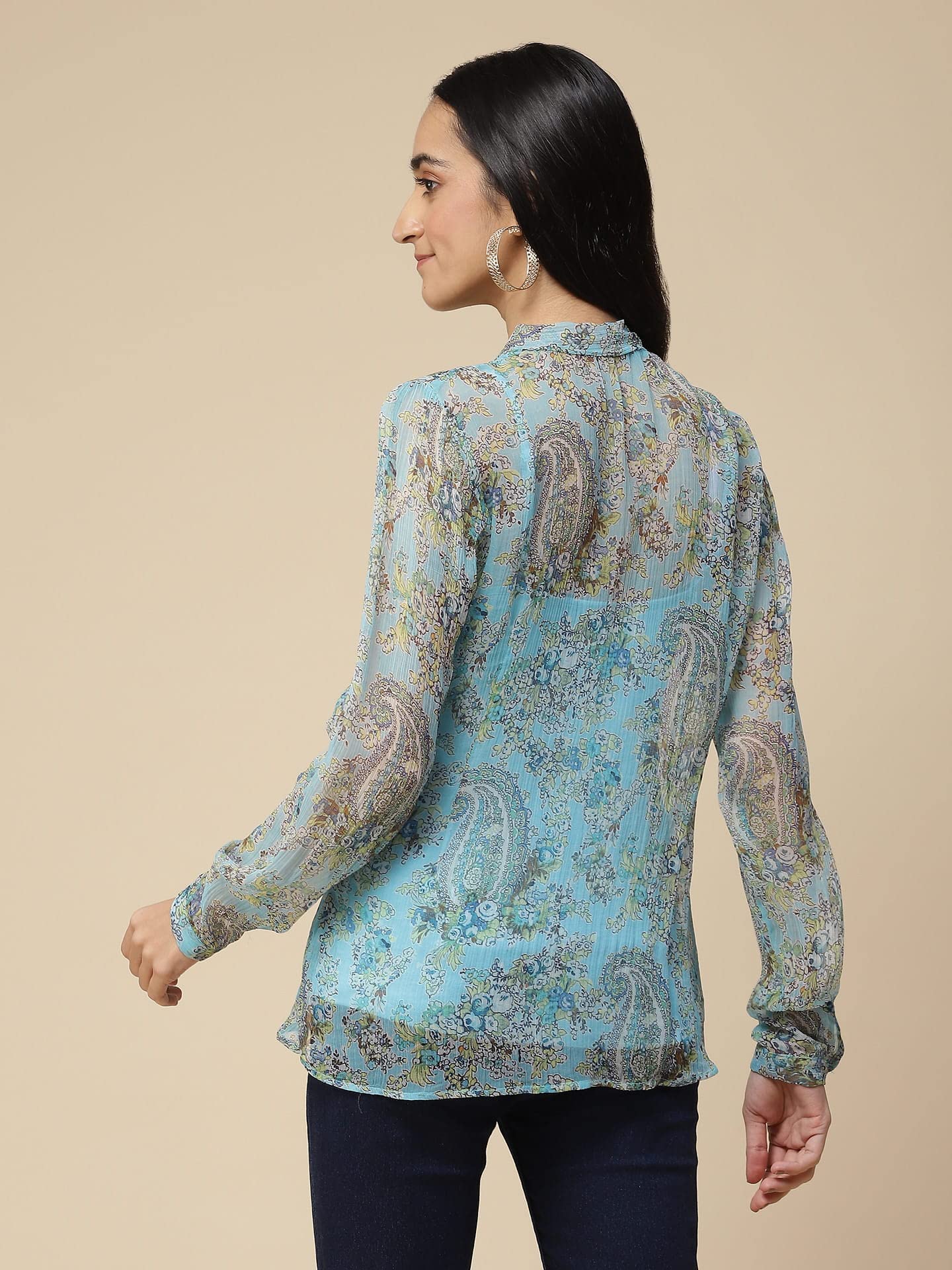 Aarke Ritu Kumar Blue Paisley Print Tie Up Top with Camisole