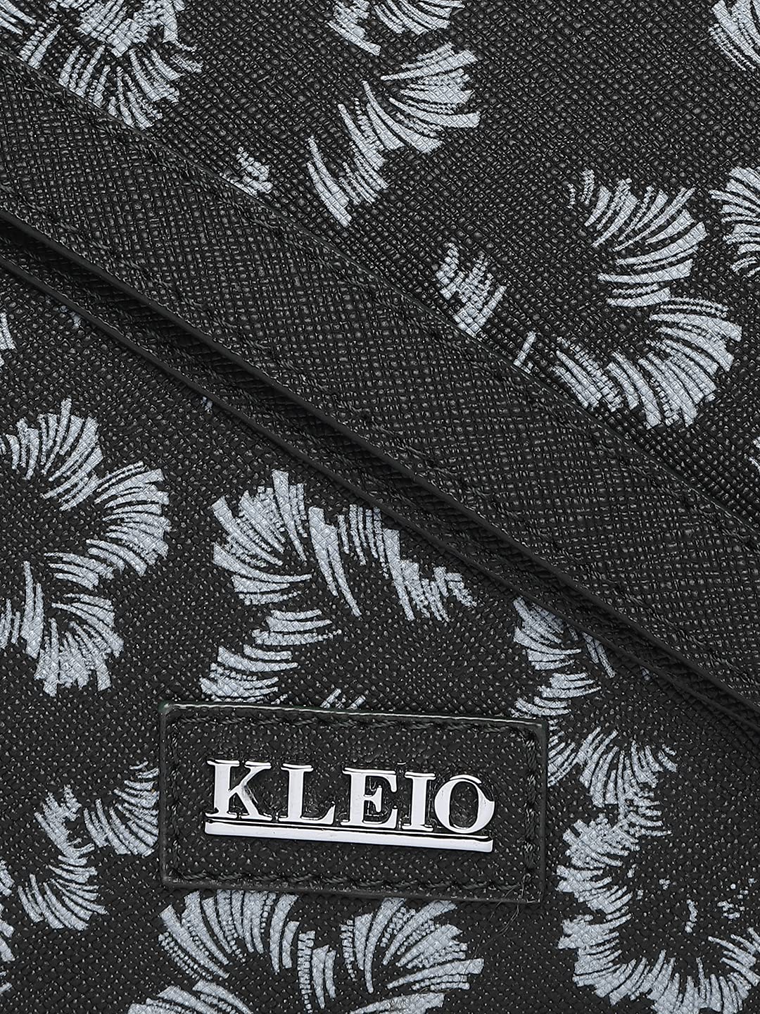 KLEIO Printed PU Leather Light Weight Double Sling Cross body Side Bag for Women and Girls(HO8071KL-BL)(Black)