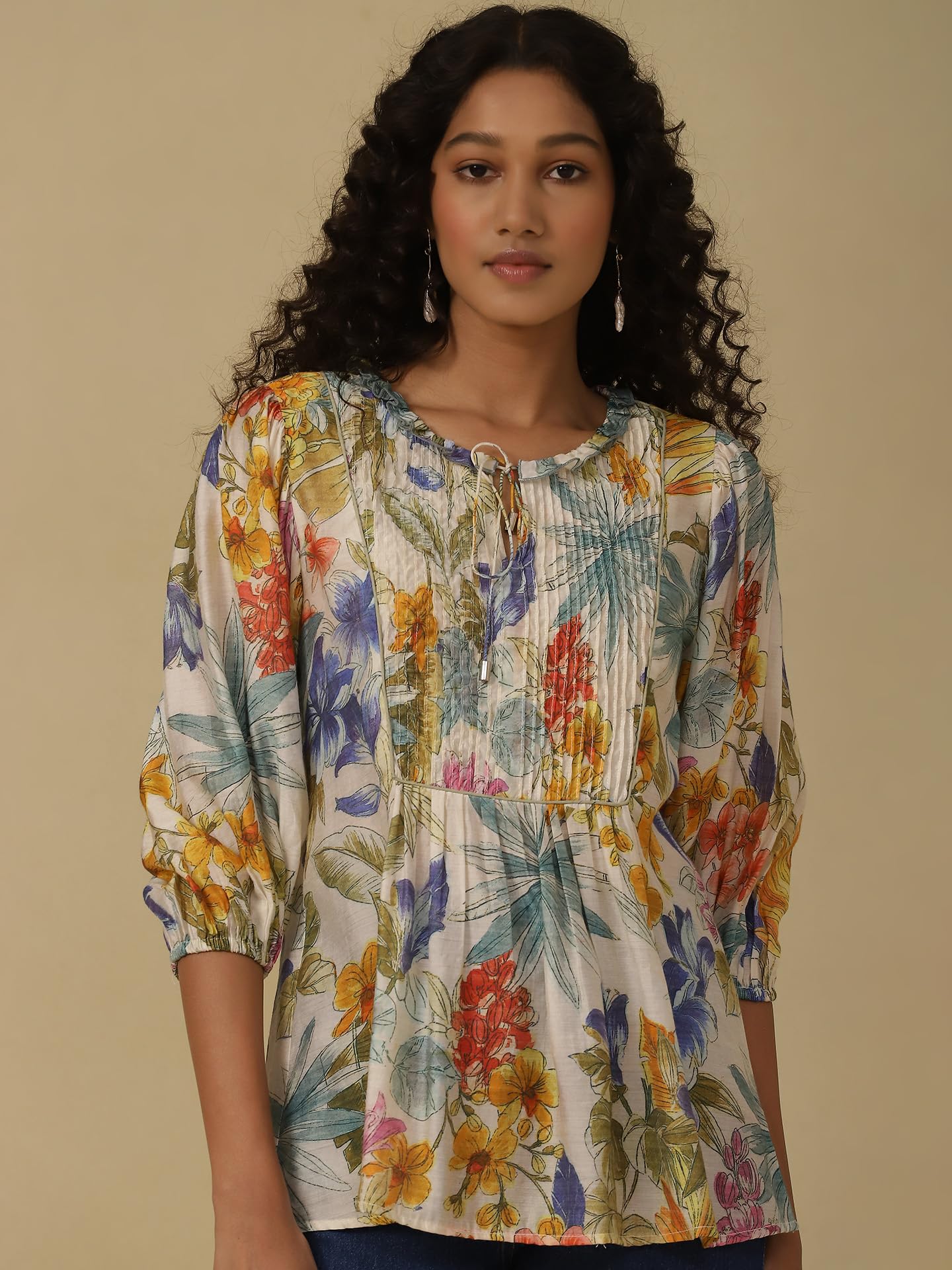 Aarke Ritu Kumar White Floral Print Top