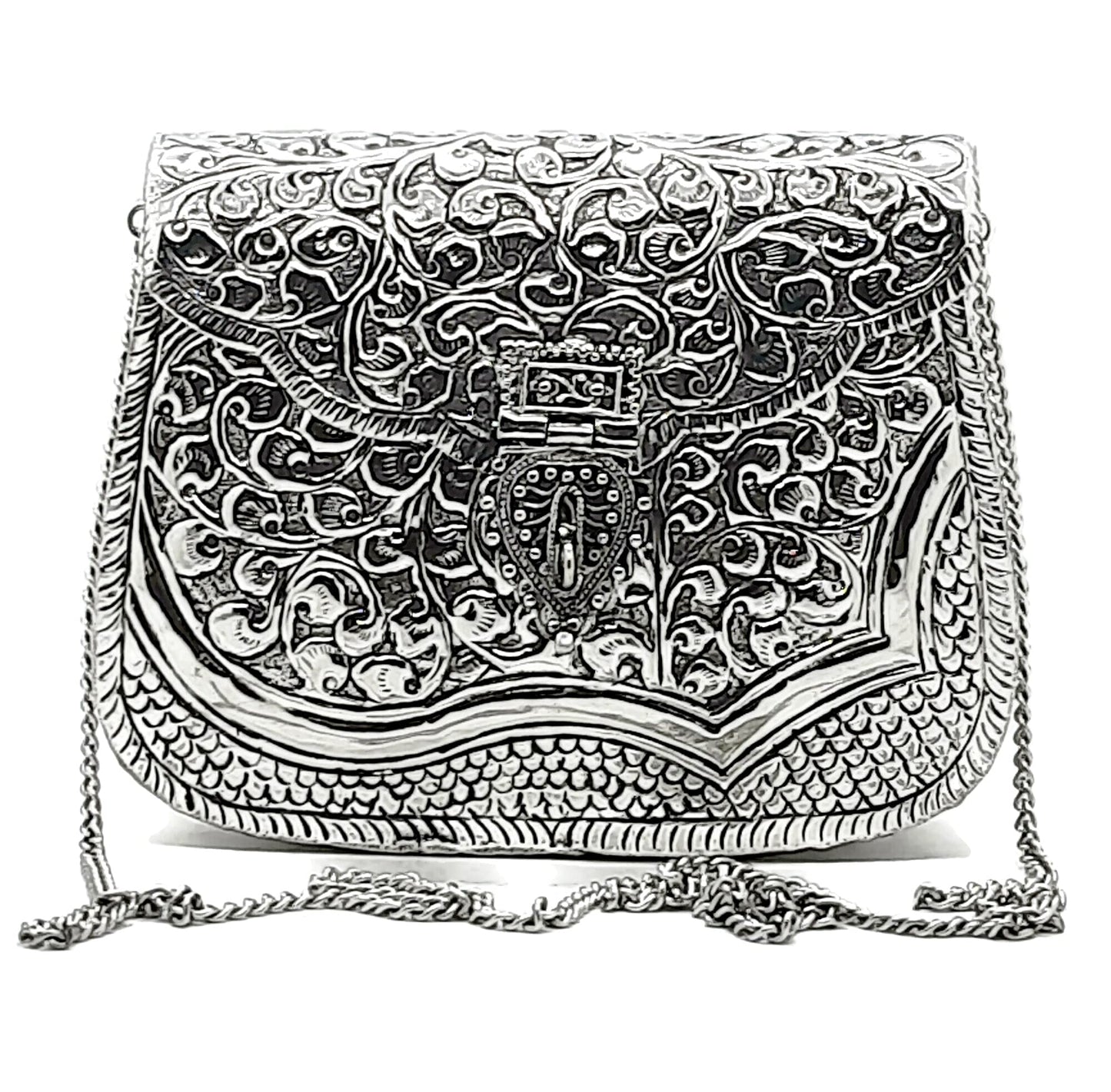 Trend Overseas Handmade Bridal Women's Antique Brass Purse Ethnic Metal Clutch Gift item (Silver)