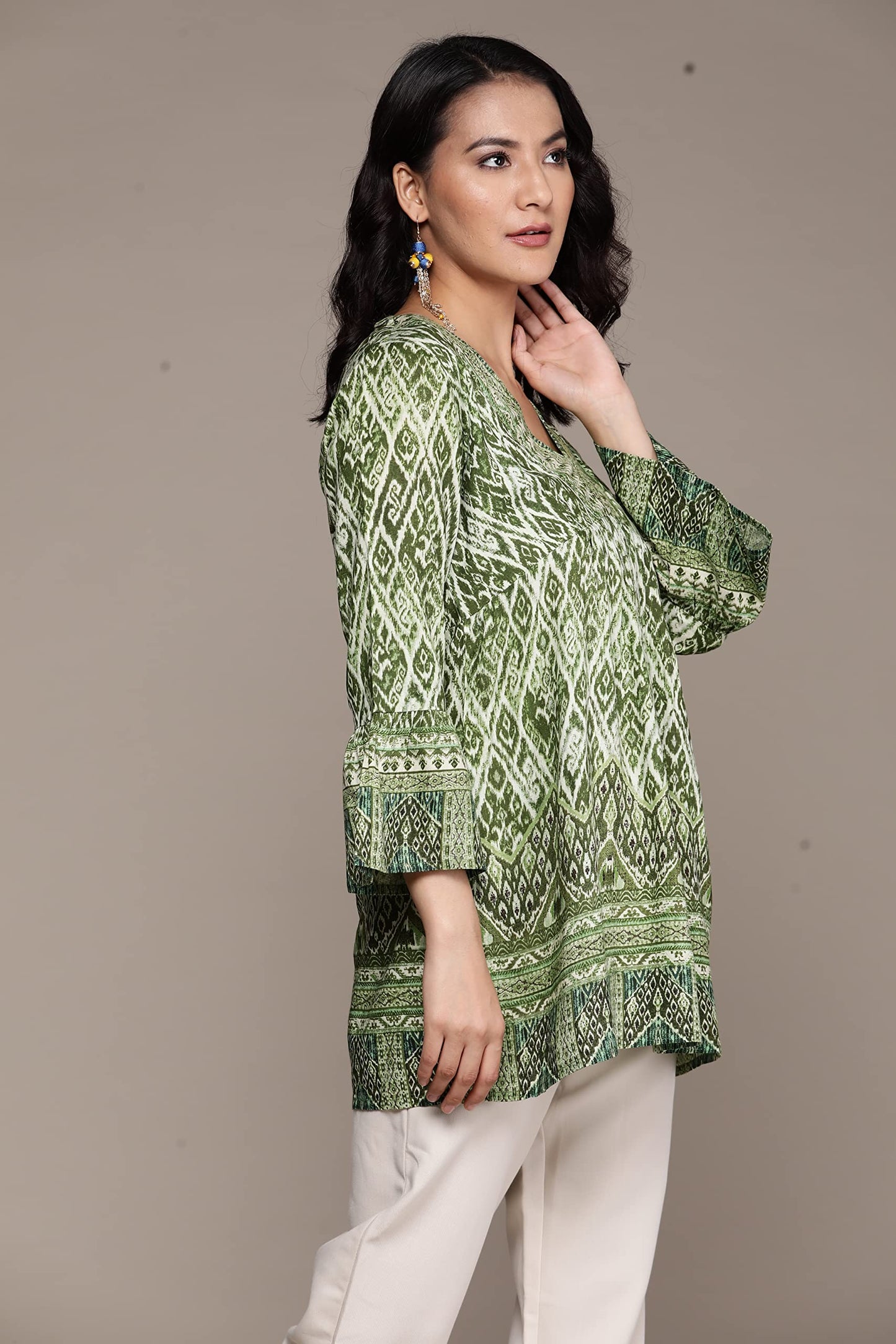 Aarke Ritu Kumar Green Printed Gathered Top