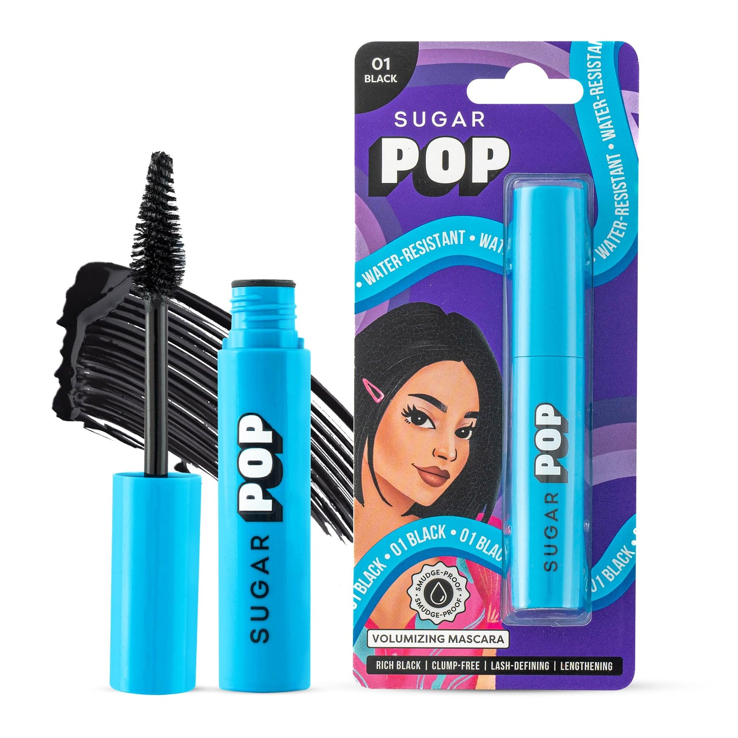 SUGAR POP Volumizing Mascara - 01 Black (Intense Black Pigment) l Adds Definition, Volumizes and Lengthens Lashes, Smudge Proof, Quick Drying, Long Lasting l Lash Defining Mascara with Ergonomically Designed Wand for Women l 9 ml