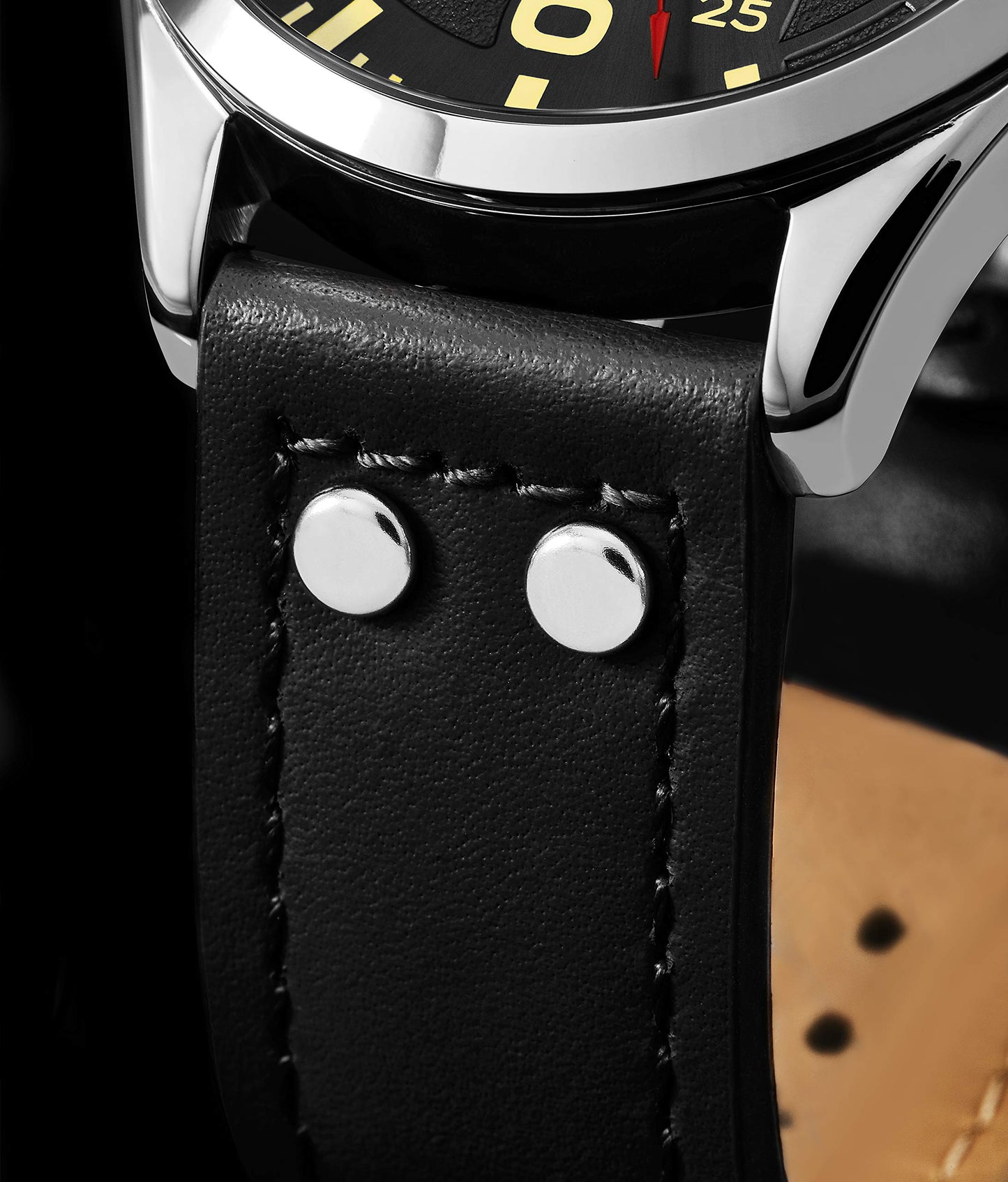 Stuhrling Men's Quartz Silver Case, Black Dial, Black Leather Strap Watch