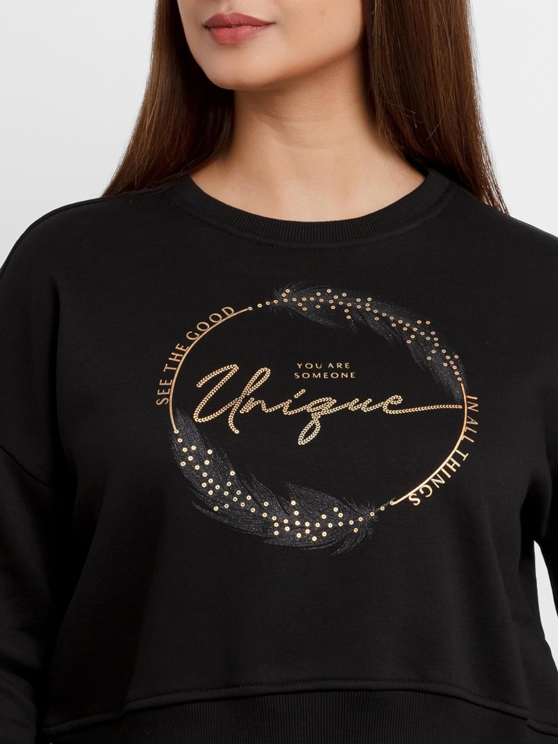 Status Quo Womens Printed Round Neck Sweatshirt Black