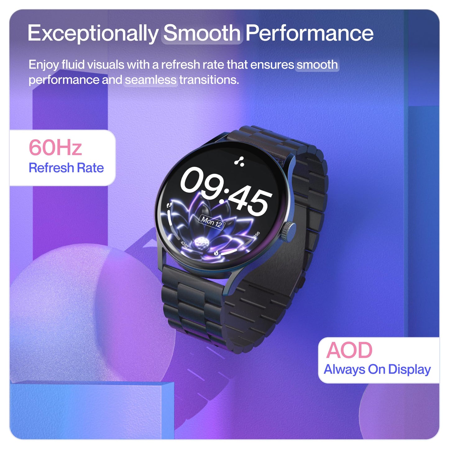 Ambrane 1.43" AMOLED Display, Bluetooth Calling SmartWatch(Marble, Black)