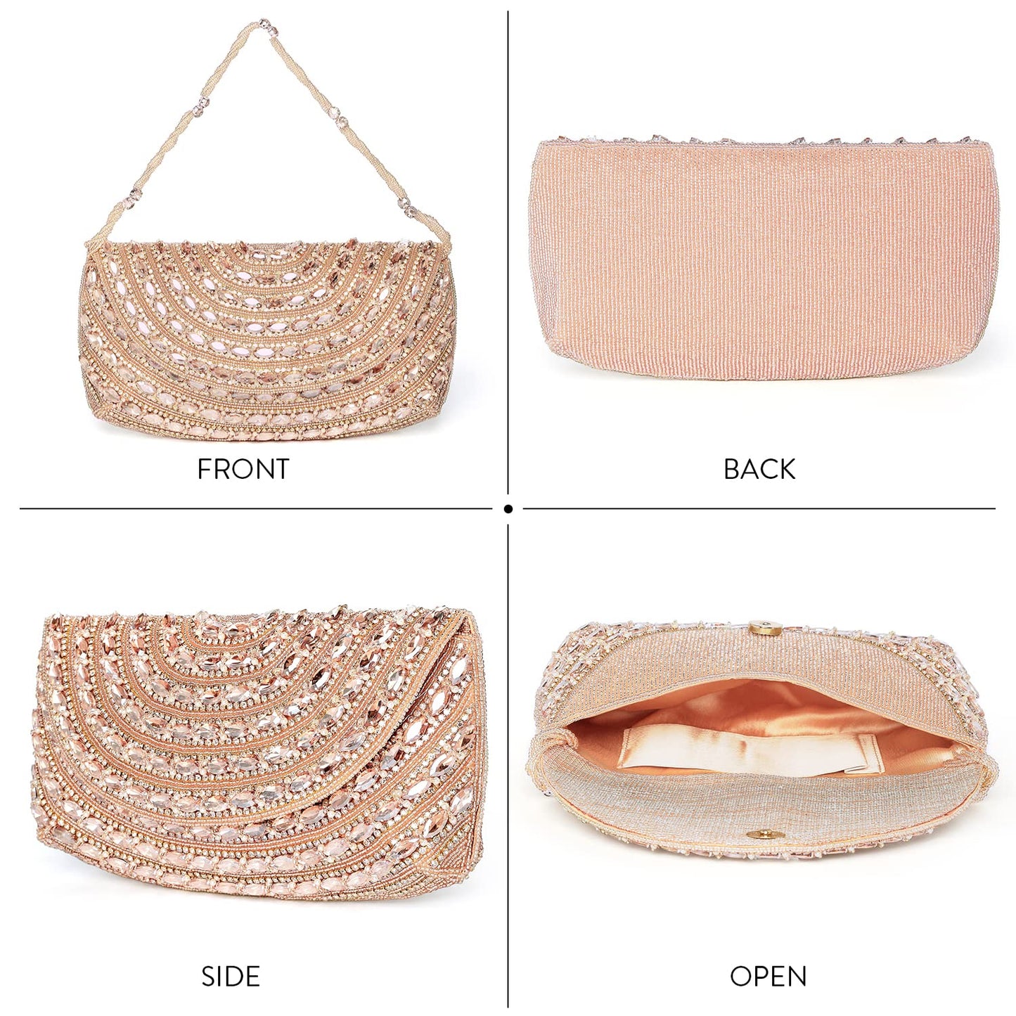 Peora Rose Gold Clutch Purses for Women Wedding Handmade Evening Handbags Party Bridal Clutch