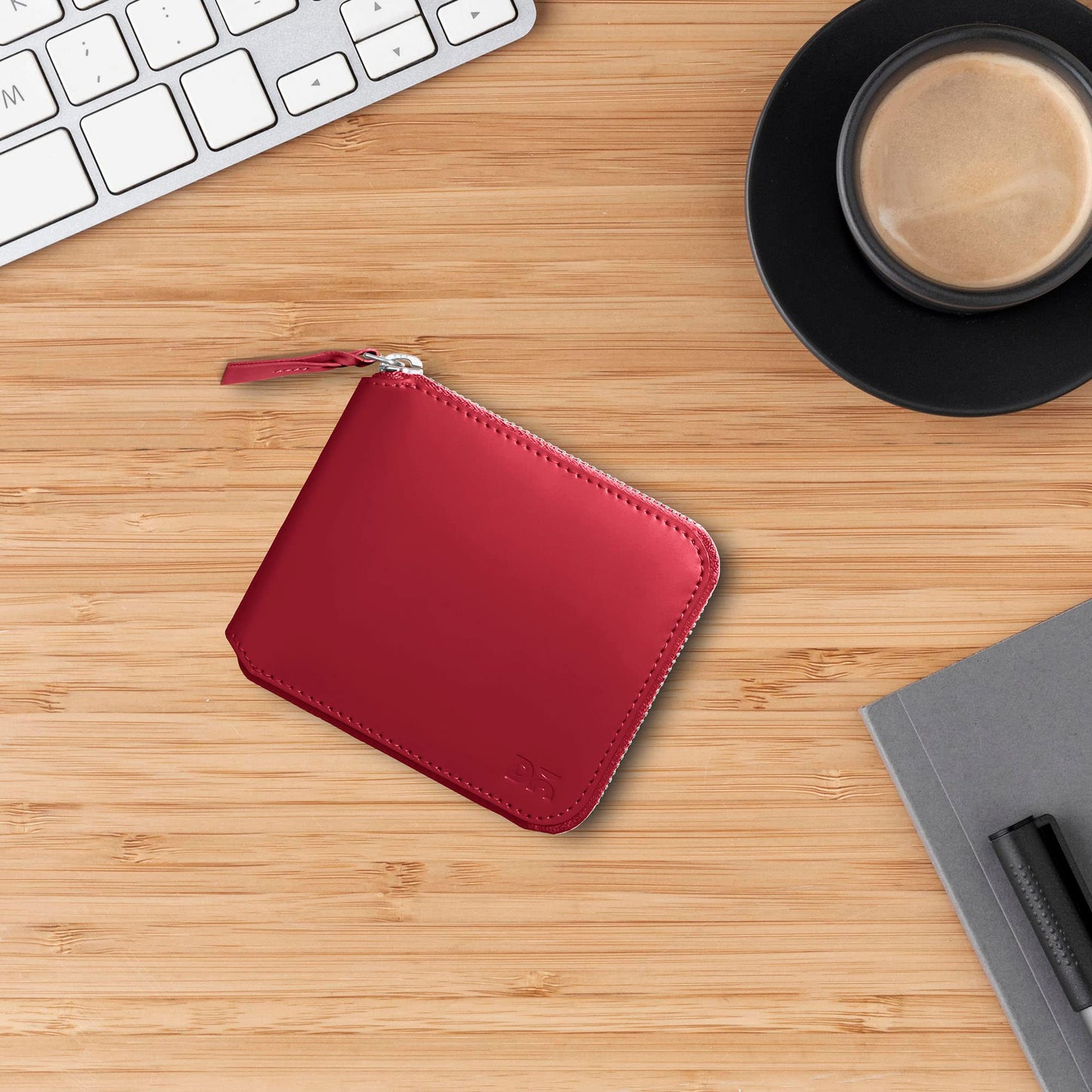 DailyObjects Crimson Red Women's Zip Wallet | Made with Vegan Leather Material | Carefully Handcrafted | Holds up to 8 Cards | Slim and Easy to Fit in Pocket | Coin Pocket with Button Closure