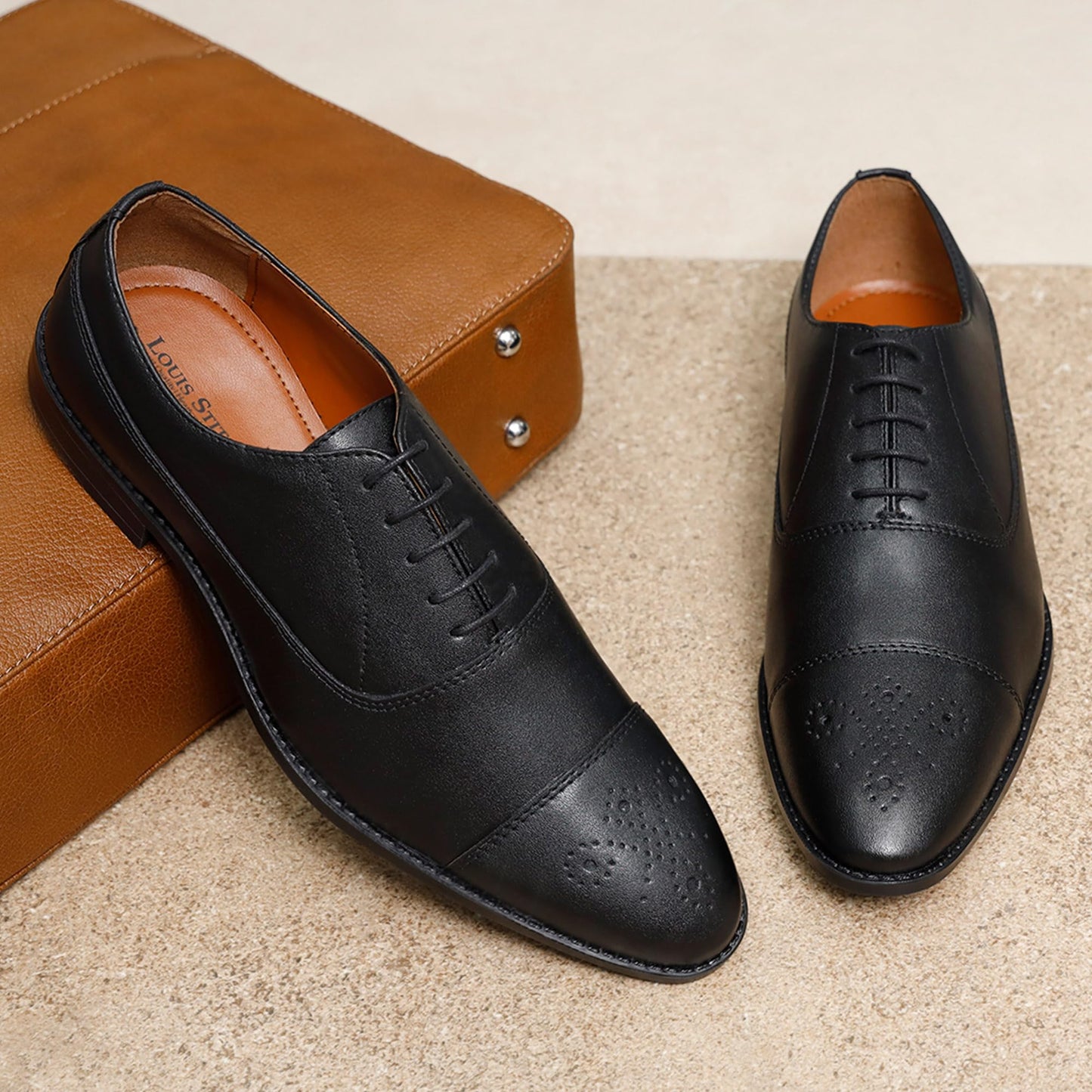 LOUIS STITCH Men's Obsidian Black Shoes Captoe Style Comfortable Laceups for Men (RGCT) (Size- 7UK)
