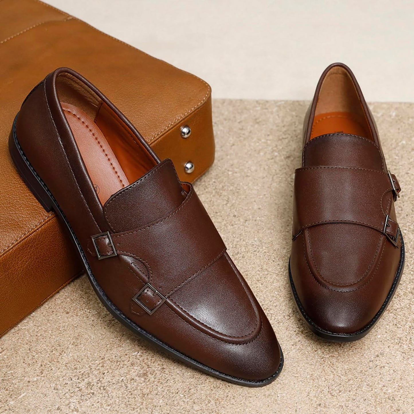 LOUIS STITCH Men's Brunette Brown Shoes Slipon Style Comfortable Monks for Men