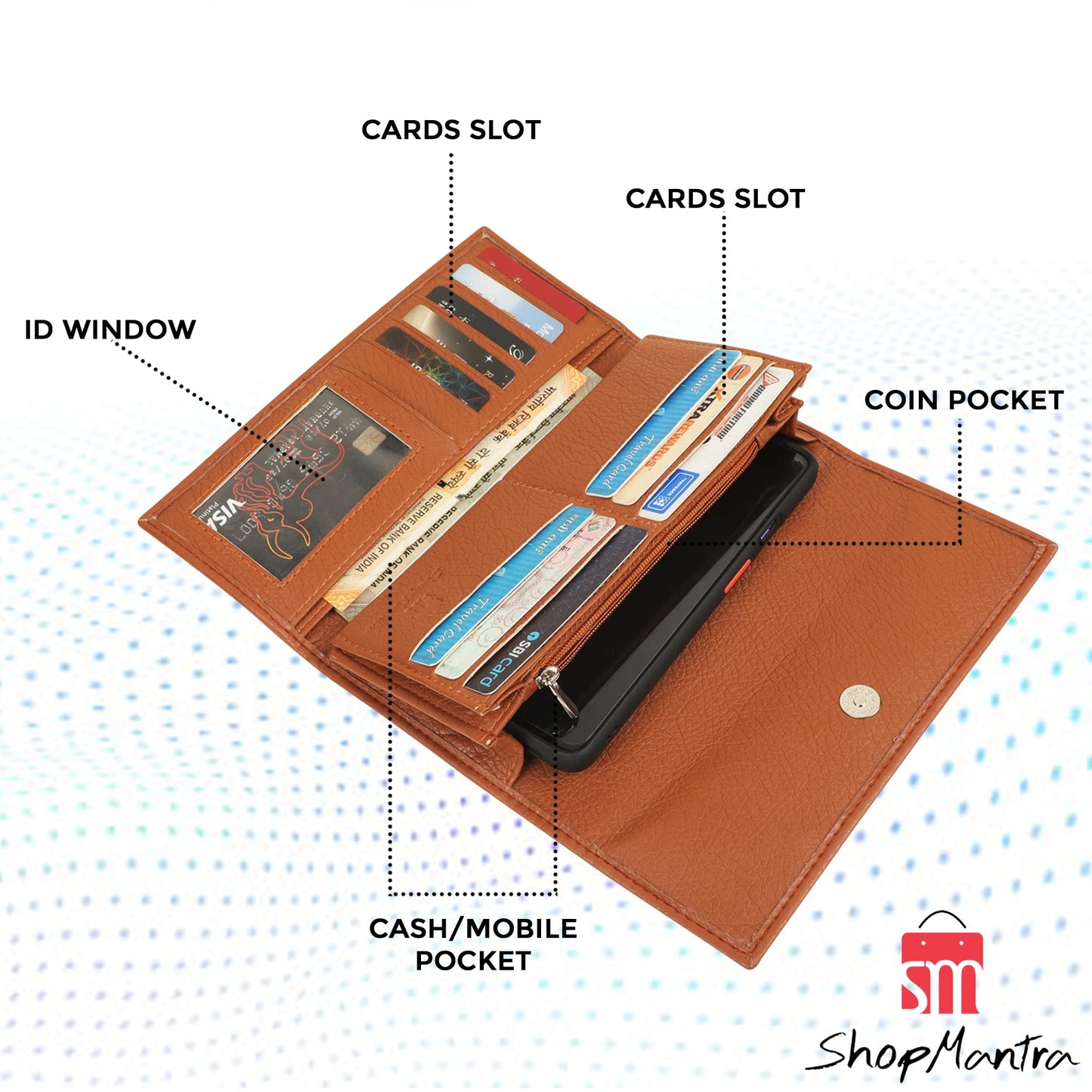 ShopMantra Wallet for Women's |Clutch|Made with Vegan Leather|Holds Upto 11 Cards 1 Id Slot|2 Notes and 1 Coin Compartment|Magnetic Closure|Orange