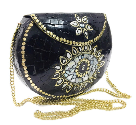 Trend Overseas Turquoise stone mosaic metal bag antique ethnic bridal clutch Indian purse party clutch women bag