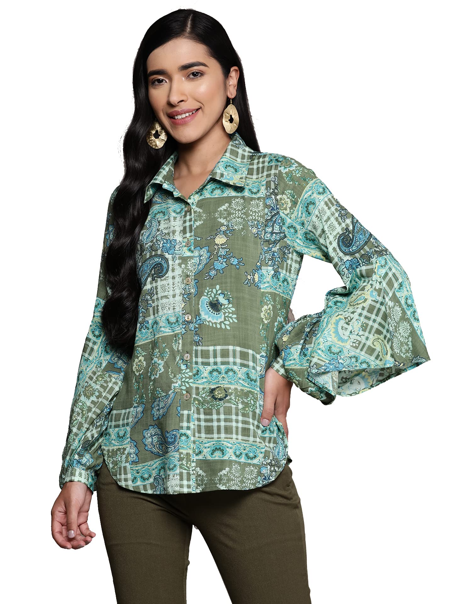 Aarke Ritu Kumar Green Printed Shirt