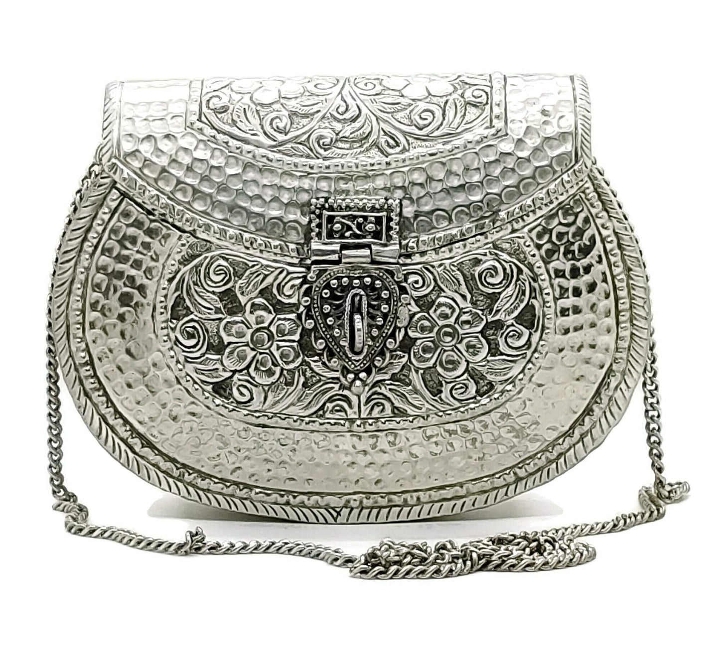 Trend Overseas Handmade Bridal Women's Antique Brass Purse Ethnic Metal Clutch Gift (Silver)