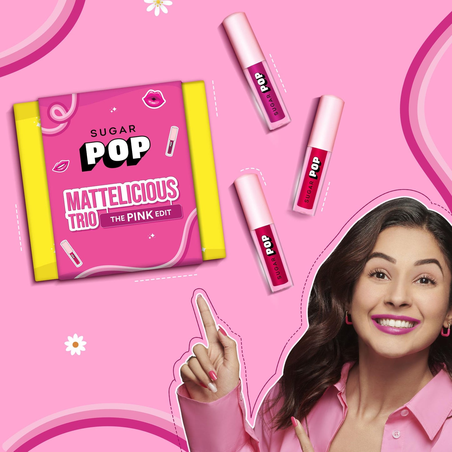 SUGAR POP Mattelicious Trio - The Pink Edit | Set of 3 Full Sized Lipsticks Pink Matte Lipcolours | Non-drying, Transfer-proof & Smudgeproof