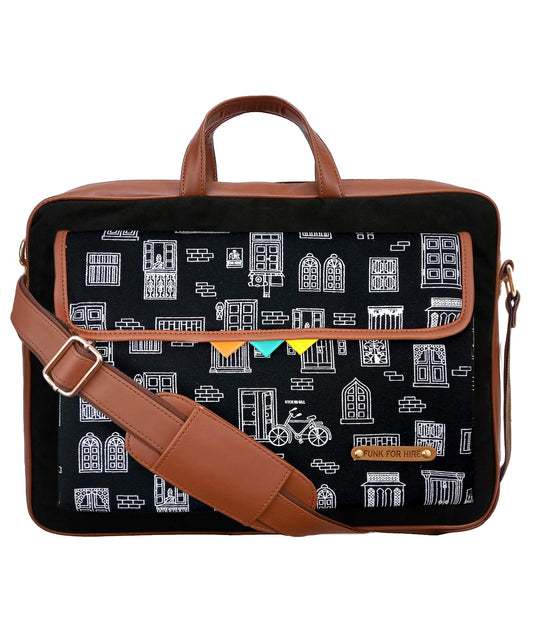 Funk For Hire Printed One Pocket Cotton Canvas Unisex 15.6 inch Laptop Bag Black