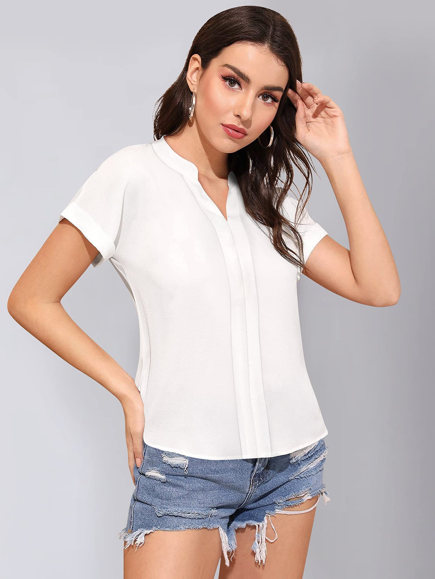 KERI PERRY Women's White Rayon Solid Straight Western Top | Winter Top | Western Top | Top for Women | Latest Women Top | Trendy Women Top