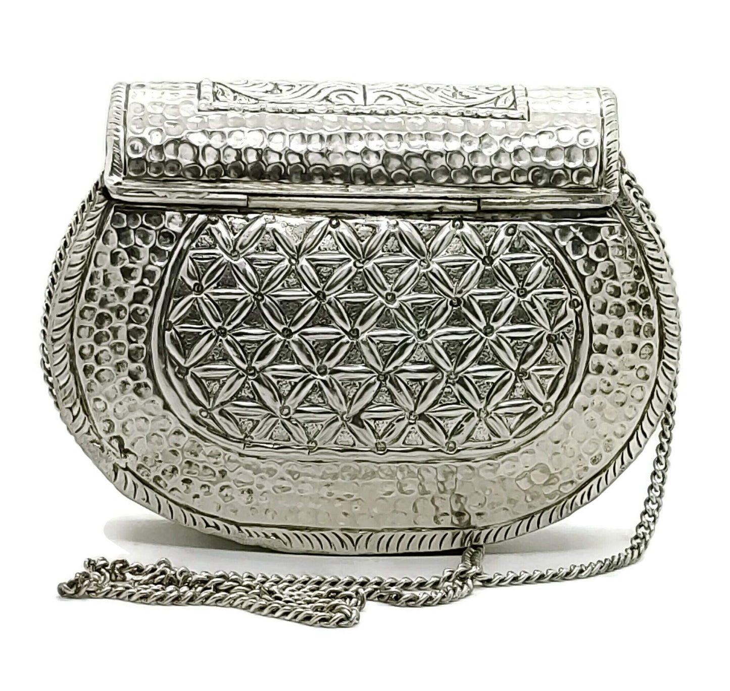 Trend Overseas Handmade Bridal Women's Antique Brass Purse Ethnic Metal Clutch Gift (Silver)