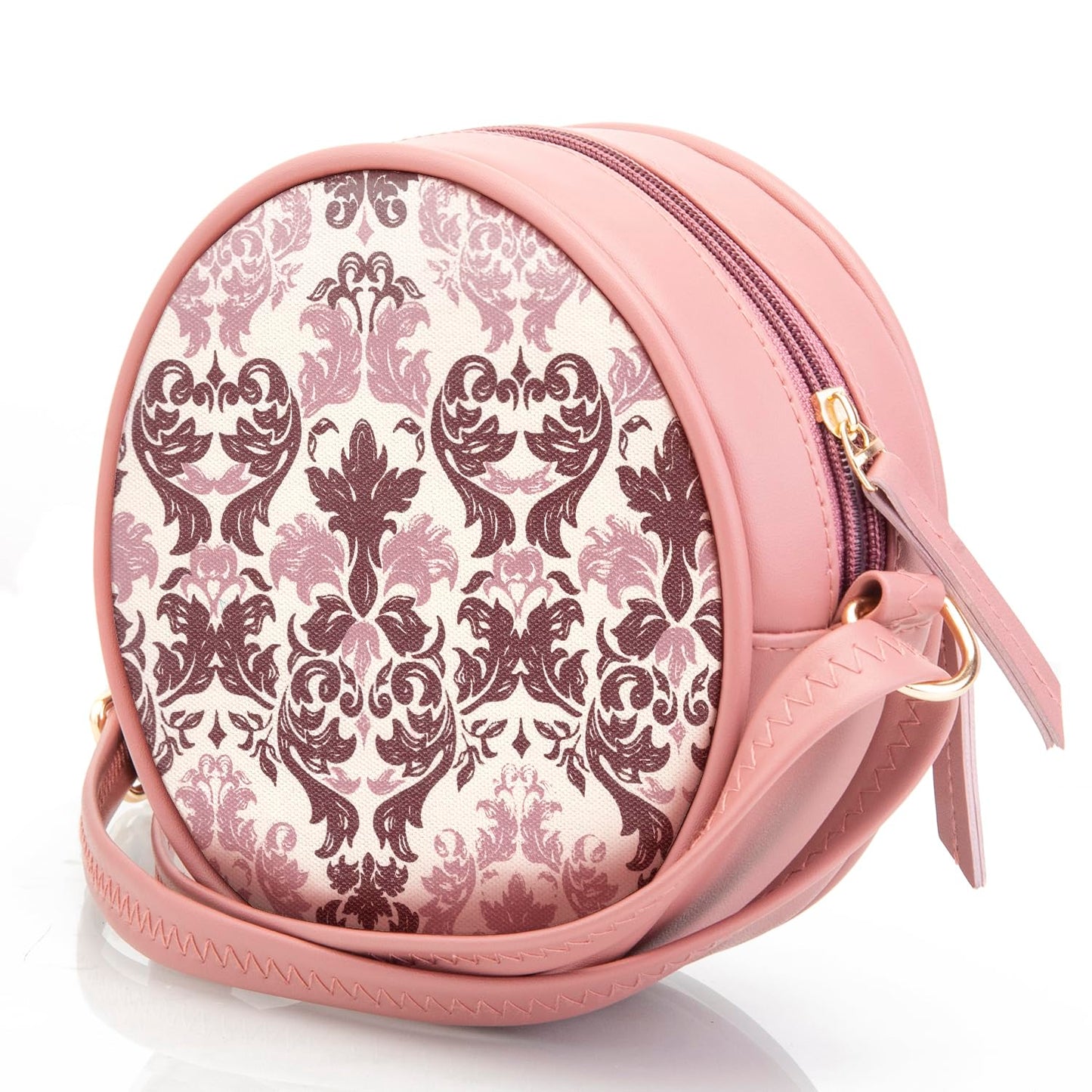 SACCI MUCCI Stylish One Side Shoulder Sling Bag with Zip Closure for Girls and Women trendy crossbody handbag- Damask (Blush)