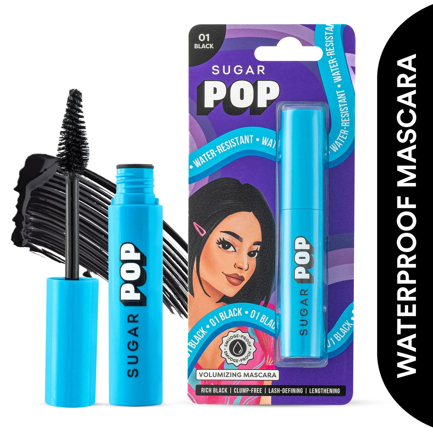 SUGAR POP Volumizing Mascara - 01 Black (Intense Black Pigment) l Adds Definition, Volumizes and Lengthens Lashes, Smudge Proof, Quick Drying, Long Lasting l Lash Defining Mascara with Ergonomically Designed Wand for Women l 9 ml