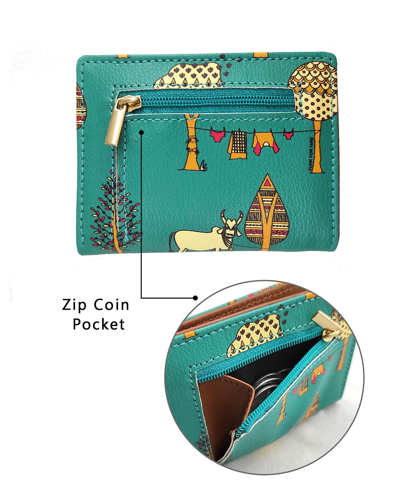 Funk For Hire Printed Leatherette Unisex Card Holder Wallet Pocket Organizer - Teal