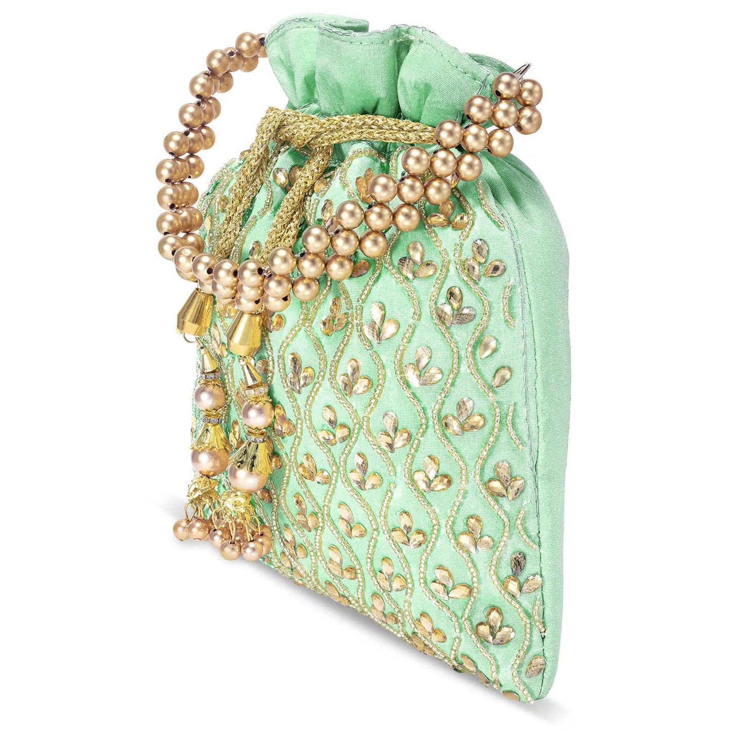 Peora Mint Potli Bags for Women Evening Bag Clutch Ethnic Bride Purse with Drawstring