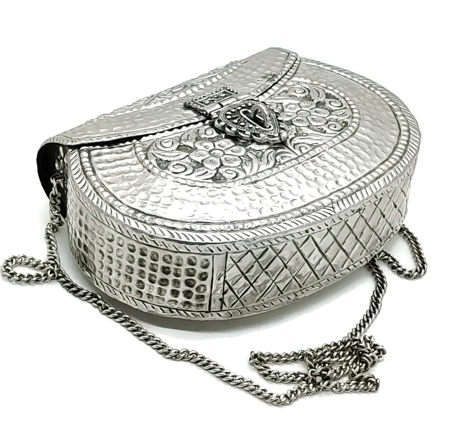 Trend Overseas Handmade Bridal Women's Antique Brass Purse Ethnic Metal Clutch Gift (Silver)