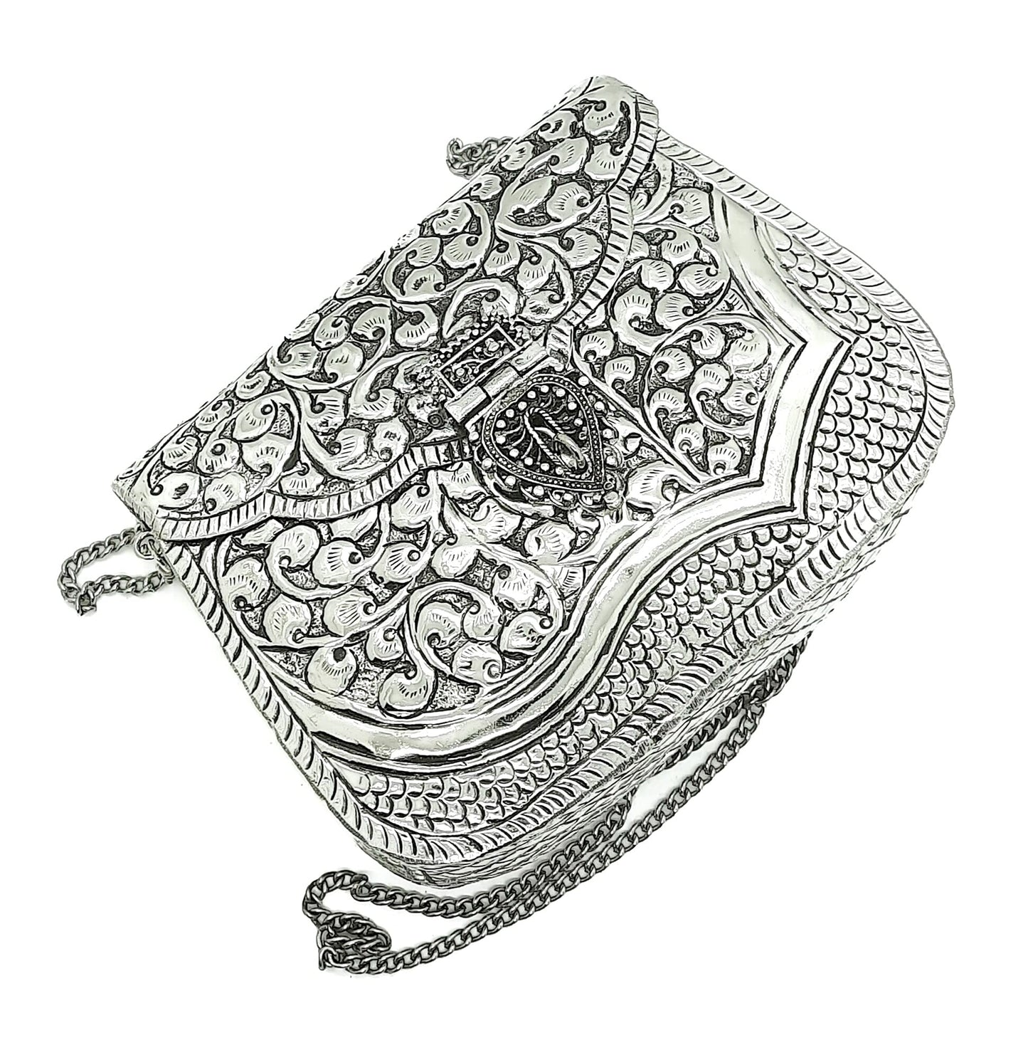 Trend Overseas Handmade Bridal Women's Antique Brass Purse Ethnic Metal Clutch Gift item (Silver)